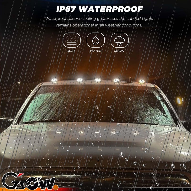 GSOWO 5 PCS White LED Cab Lights Smoked Cab Roof Running Top Marker light for Dodge Ram 1500 2500 3500 4500 5500 2003-2018 Pickup Trucks, Waterproof LED cab Roof Lights for Trucks, 16 LEDs - Image 3